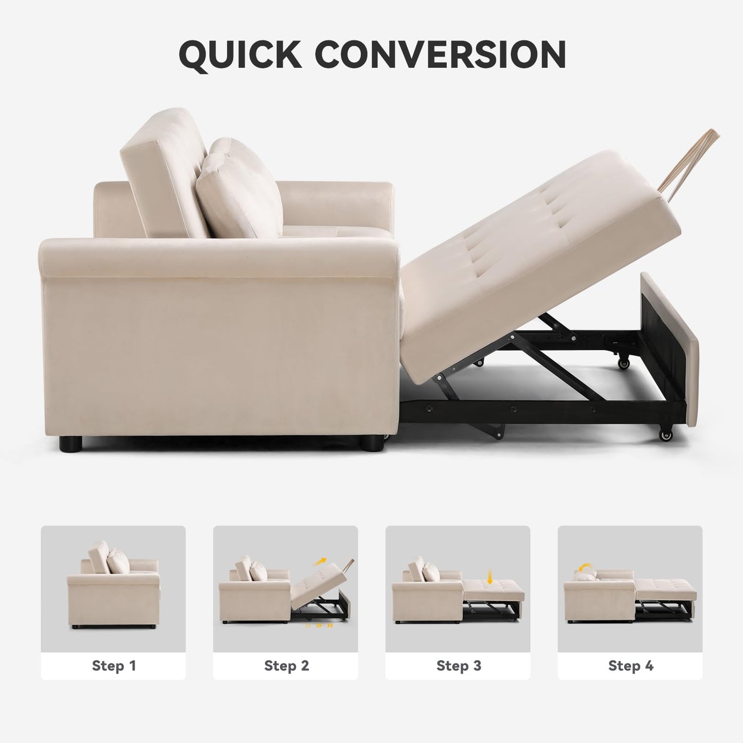COMHOMA Convertible Sofa Bed,55" Sleeper Sofa Bed,3-in-1 Pull Out Couch Bed with Reclining Backrest and Pillows,Convertible Sleeper Loveseat for Living Room(White)