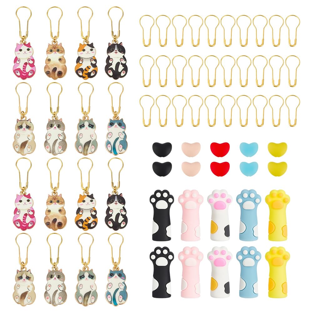 MAYJOYDIY 10 Sets Knitting Needles Stoppers Knitting Needle Point Protectors Cat Paw Stitch Stopper with Alloy Locking Stitch Markers for Beginners Crochet Sewing Accessories DIY Supplies