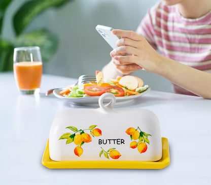 Lemon Butter Dish With Lid For Countertop Yellow Ceramic Butter Dish Large Butter Holder With Cover Butter Tray Painted Butter Holder Le Creuset Butterdish