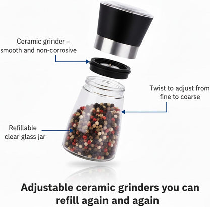 Skiennix Salt and Pepper Grinder Set - Refillable Spice Mills | 2.5" x 5.1" for Fresh Seasoning