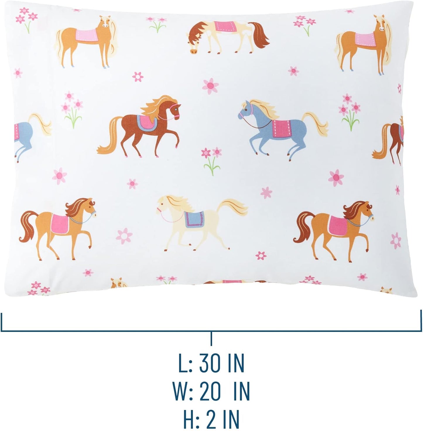 Wildkin 100% Cotton Kids Pillowcase - Soft, Breathable Standard Size (20x30) - Horses