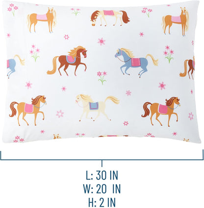 Wildkin 100% Cotton Kids Pillowcase - Soft, Breathable Standard Size (20x30) - Horses
