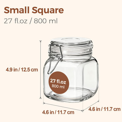 ComSaf 6-Pack 27oz Square Glass Pantry Canisters, Aesthetic Food Storage Jars for a Full Makeover, Modular Containers for Coffee, Sugar, Cookies, Snacks & Spices