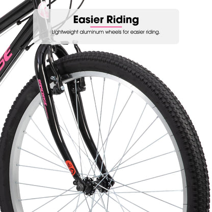 HILAND Bamcbase Womens Mountain Bike, 24 Inch 18 Speeds Hybrid Commuter Bicycle for Adults, Sport Hardtail Trail MTB Black