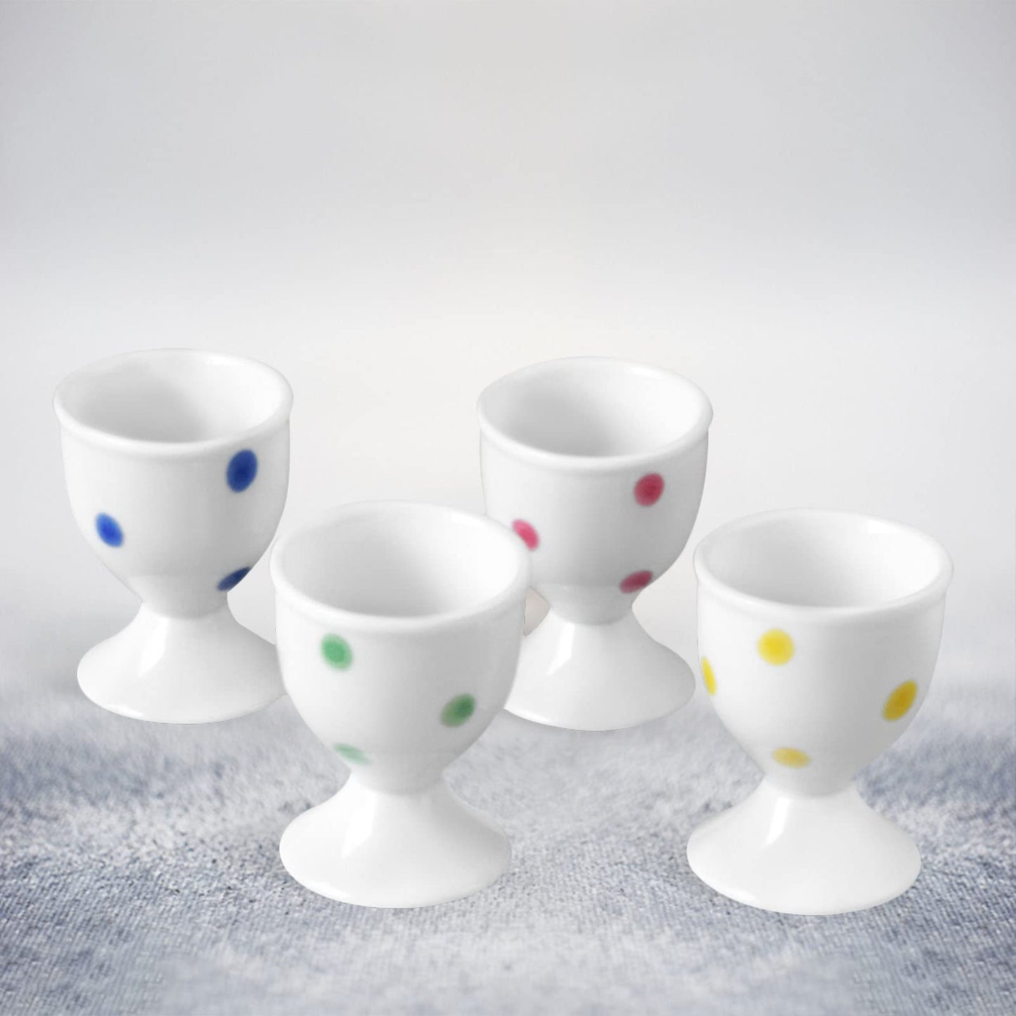 Cinf Ceramic Polka Dots Egg Cup Gift Set of 4 Porcelain Holder Breakfast Boiled Cooking Tools Stable Easy to Clean Childhood Memories Table Decoration Kitchen