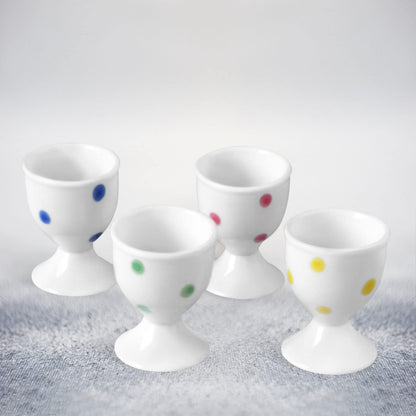 Cinf Ceramic Polka Dots Egg Cup Gift Set of 4 Porcelain Holder Breakfast Boiled Cooking Tools Stable Easy to Clean Childhood Memories Table Decoration Kitchen