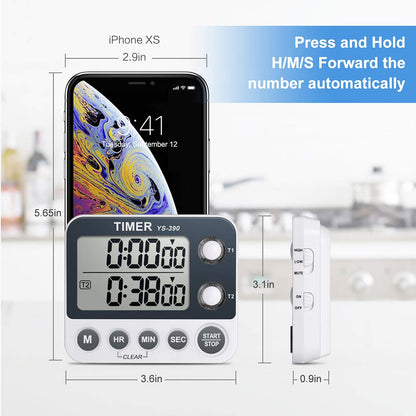 HomeMall Digital Kitchen Cooking Timer, Dual Count Up & Down with Magnetic Back, Large Display, Adjustable Volume and Flashing Alarm Light, ON/Off Switch Stopwatch, Battery Included