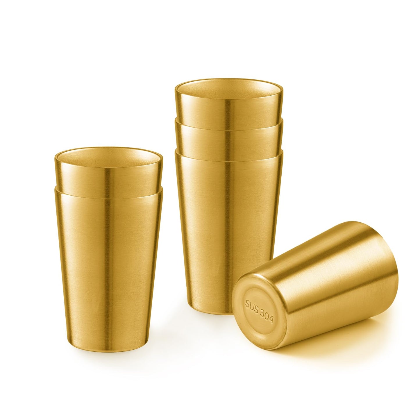 CSTOUTHOM 6 Pack 12 oz Stainless Steel Insulated Cup, Double Wall Vacuum Small Metal Cup, Reusable Camping Cups Unbreakable Indoor Outdoor for Party, Home, Office, BBQ, Gold