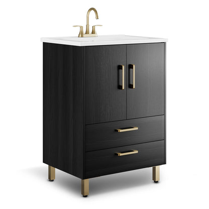 phiestina Fully Pre-Assembled Black 24 inch Bathroom Vanity with Sink, 2 Soft Close Doors and 2 Drawers Bathroom Storage Cabinet Set, with 3 Holes Single Ceramic Sink Combo, Faucet Not Included