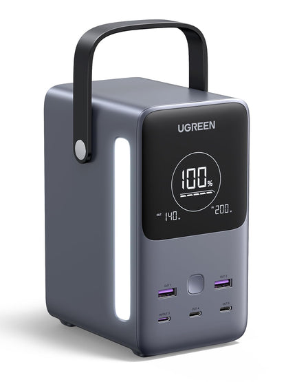 UGREEN 300W 48,000mAh Portable Charger Power Bank with Smart Digital Display, Lighting and SOS Mode, 153Wh 5 Ports USB C Battery Pack for Outdoor Camping and Home Backup for Laptop and More