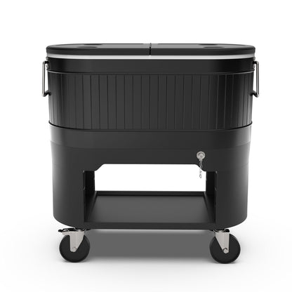 Permasteel 120-Qt Rolling Ice Chest, Portable Patio Party Bar Drink Cooler Cart with Wheels, Drink Dividers - Perfect for Outdoor or Indoor Entertaining, and Parties, Black