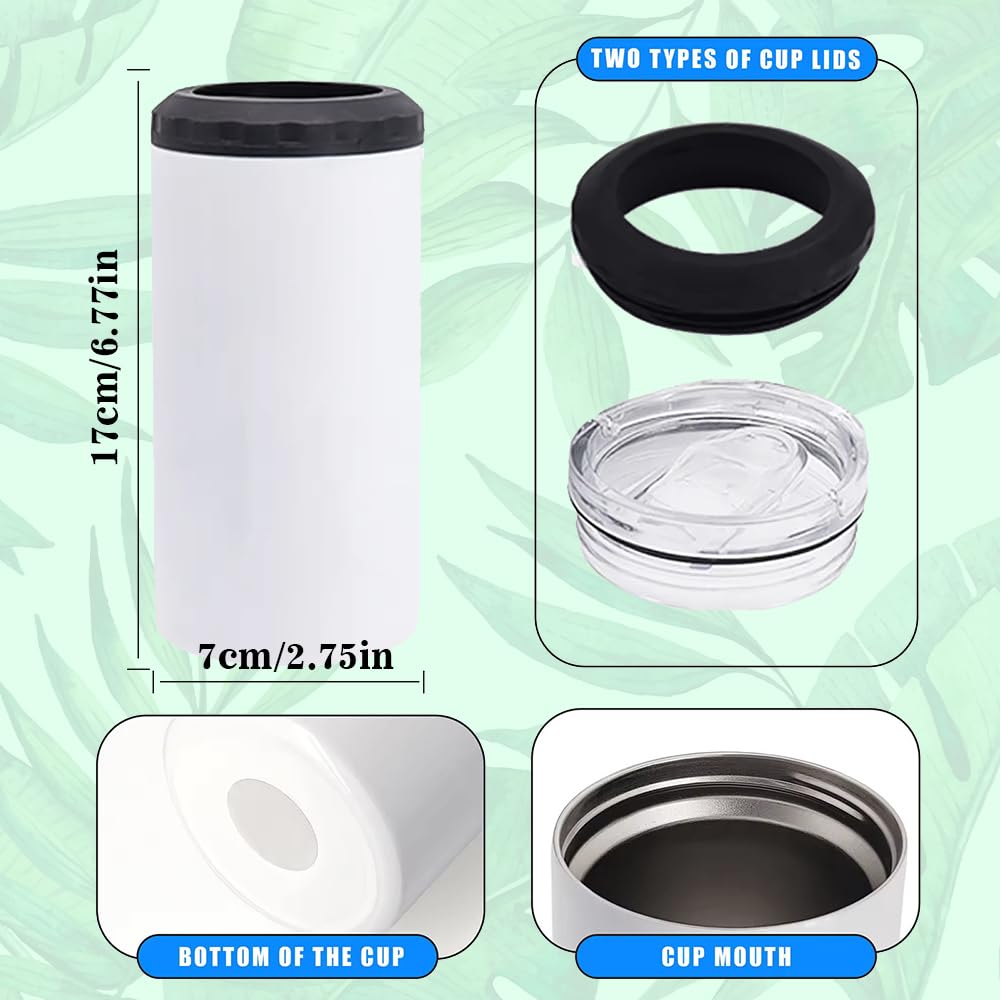 ZREGGUR 4 Pack 4 in 1 Can Cooler 16 oz Sublimation Blank Tumbler with Metal Straw,Straw Brush,Shrink Wrap, Non-Slip Coaster, Lid, Individually Boxed Standard Beer Cans,Canning Cans