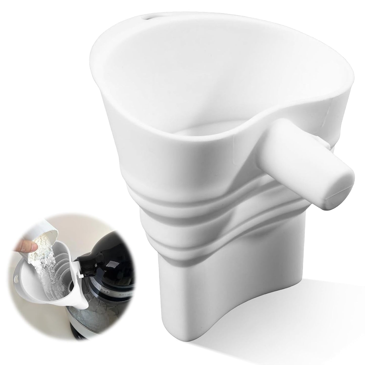 Skiennix Flour Funnel for KitchenAid Mixer - Easy Pour Silicone Kitchen Funnel | Dishwasher Safe (White)