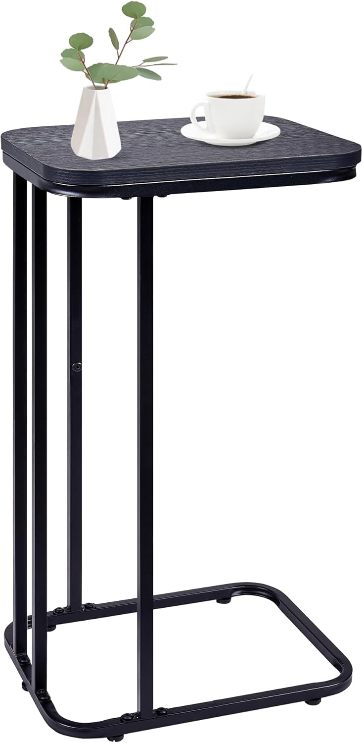27 Inches KJGKK C Shaped End Table, High Small Side Table for Sofa and Bed, Couch Table That Slides Under, Tall Tv Tray