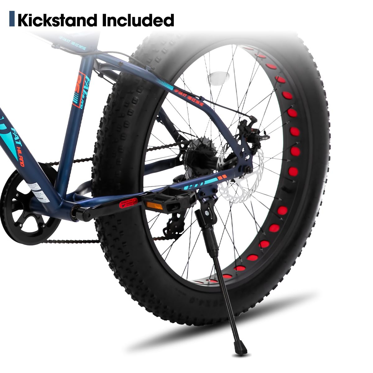 HH HILAND 26 Inch Kids' Bicycles Fat Tire Mountain Bike for Boys and Girls, 7-Speed, Dual-Disc Brake, Kids Beach and Snow Bicycle Blue