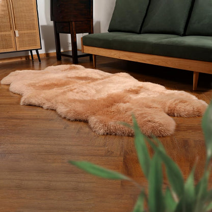 IRIWOOL Premium Genuine Fur Sheepskin Rug Real Australia Sheepskin Natural Luxury Fluffy Lambskin Fur Area Rug Seat Covers for Kids Bedroom Sofa Chair Cover (Light Brown, 4ft x 6ft)