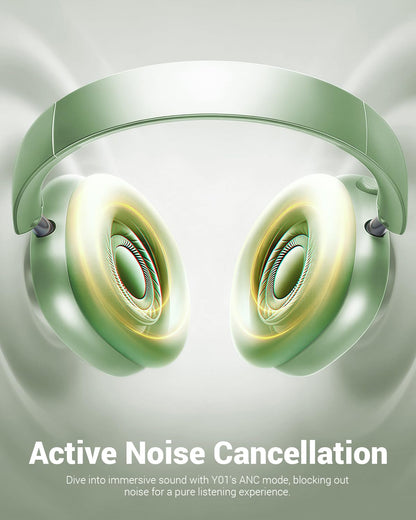 Wentronic Y01 Wireless Noise Canceling Headphones Bluetooth 5.3 Over Ear Headphones with Microphone, Hi-Res Audio, 48H Playtime, Foldable Comfortable Earpads,Compatible with iOS,Android,PC, Green