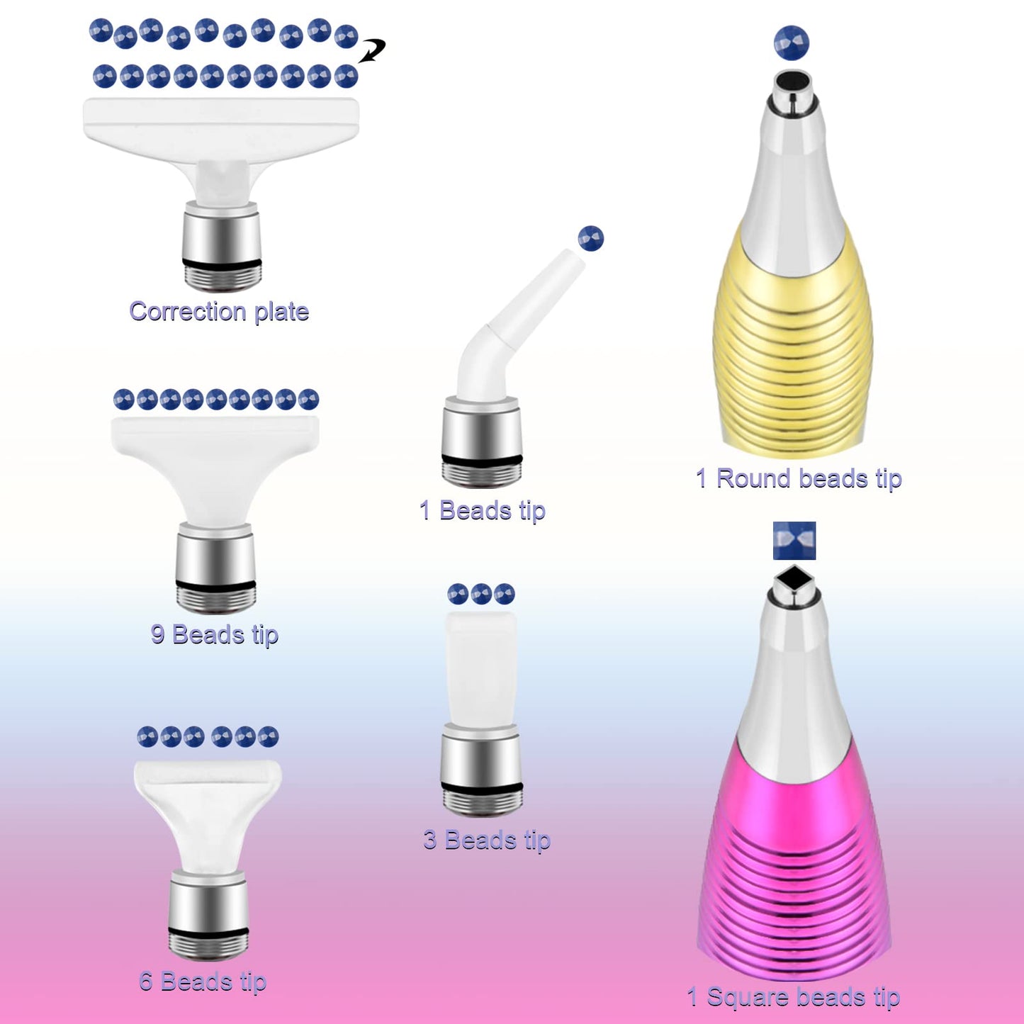 Benote Ergonomic Diamond Art Painting Pen, Metal Diamond Drill Pen Tools 5D Diamond Accessories Painting with Multi Replacement Pen Heads and Wax for DP Cross Stitch - Rainbow