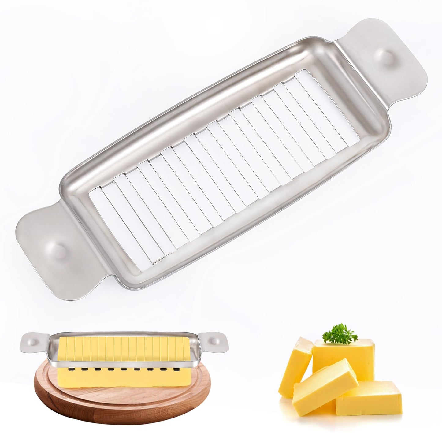 Stainless Steel Butter & Cheese Slicer – 18 Wire Cutter for Perfect 1/4" Slices, Ergonomic Handle, Dishwasher Safe for Butter, Cheese & Soft Foods
