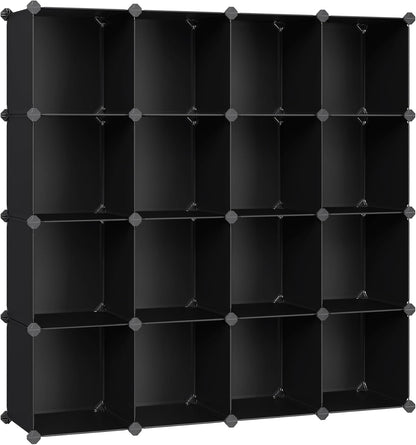 SONGMICS Cube Storage Organizer - Set of 16 Plastic Cubes for Room Organization | Black, 12.2 x 48.4 x 48.4 Inches
