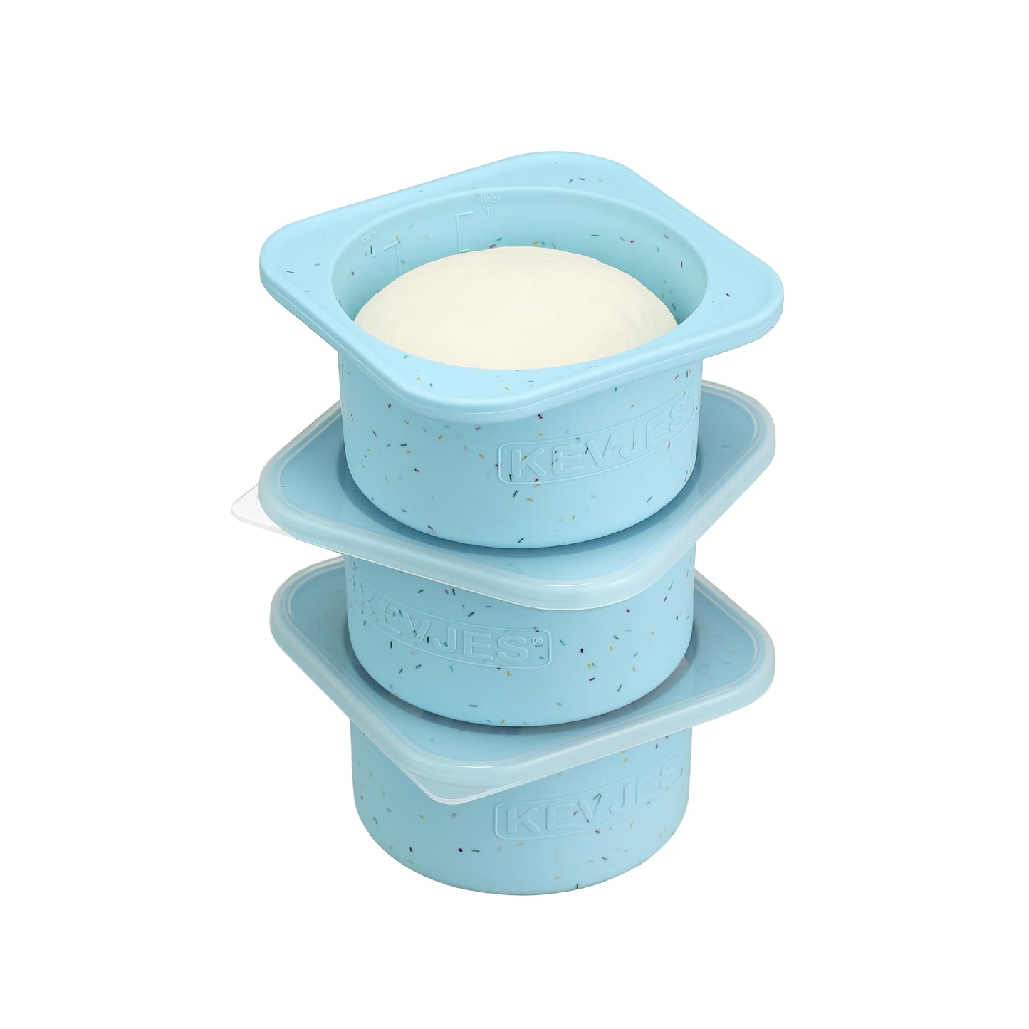 KEVJES PLUS 1000ml Pizza Dough Proofing Containers for DIY family Artisan Pizza, Food Grade Silicone Stackable Boxes with Lids, Freezer, Fridge, Dishwasher Safe-Sprinkles Pattern-3 Pack (Aqua)