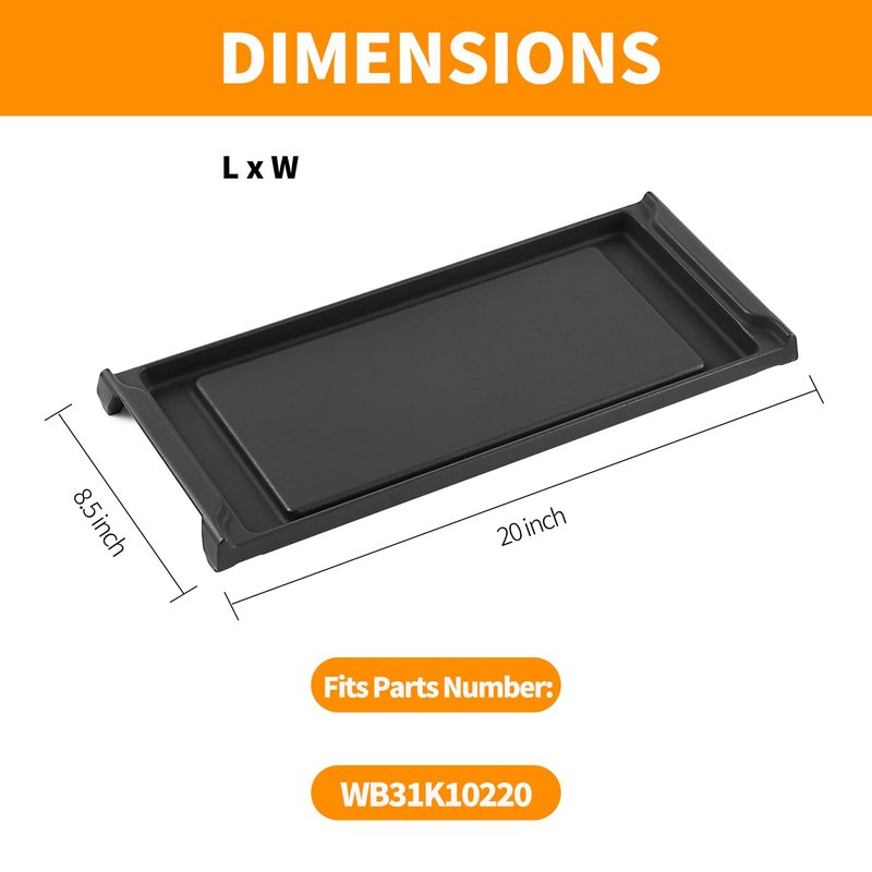 Upgraded WB31K10220 Griddle Replacement for GE Stove Parts 20" X 8.5" Cast Iron Center Griddle Plate C2S985SET9SS GE General Appliances Gas Range Parts Cafe Stove Top Cooktop Burner Flat Top Pan