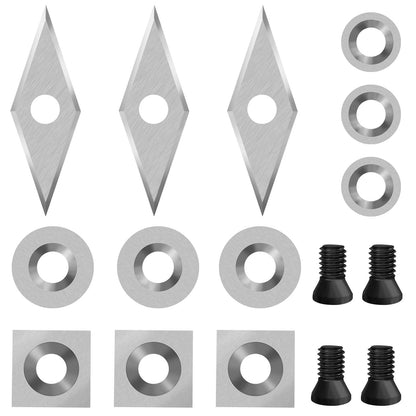 NNBWKIXI 12PCS Carbide Lathe Tools Carbide Inserts for Wood Lathe Turning Tools,Include 11mm Square with Radius,12mm and 8.9mm Round,30x10mm Diamond with Sharp Point with Screws