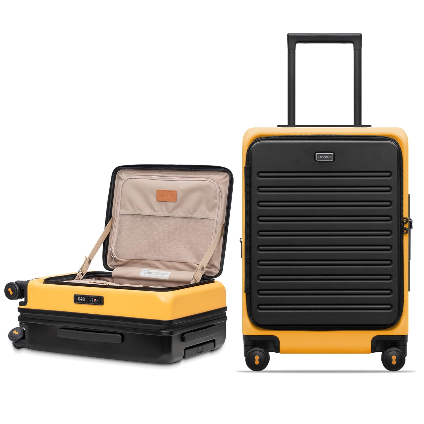 LEVEL8 Top Opening Carry on Luggage with Narrow Trolley Handle, Large Suitcases with Wheels Airline Approved, Expandable Hardside Luggage with Spinner Wheel for Men Women, 20 Inch, Yellow