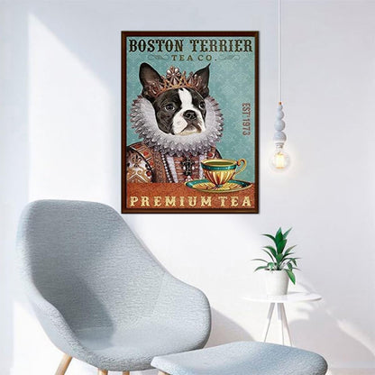 UPABLUNSO Christmas Gift Boston Terrier Dog Tea Diamond Painting Kits for Adults Diamonds Art Paint with Diamonds DIY 5D Round Full Drill Art 12x16 inch Suitable for New Year, Valentine's Day