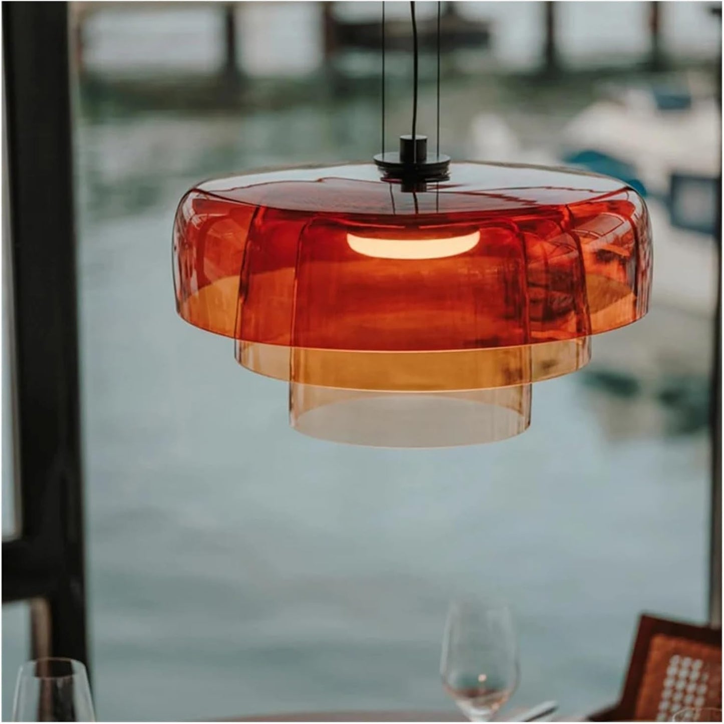 Zobawlks Mid-Century Modern Pendant Light: Hanging Lamp for Kitchen Island - Chandeliers for Dining Room (Orange)