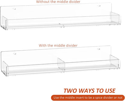 15 Inch Set 3, 3 Pack Sezanrpt Acrylic Spice Rack Wall Organizer of Clear Wall Shelf for Home Organizer, Bottle