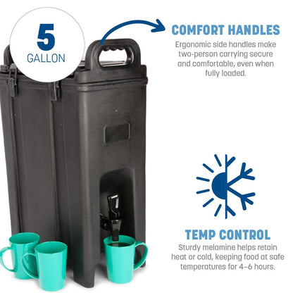 Carlisle FoodService Products Cateraide Insulated Beverage Dispenser with Handles for Catering, Events, Kitchens, And Restaurants, Plastic, 5 Gallons, Black
