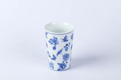 meicilin 14 oz ceramics Handmade blue and white Retro Coke cups coffee tea set of 4 china Coffee Mugs for Tea, Milk,Dishwasher and Microwave Safe，Free gift soft silicone cover and gift box