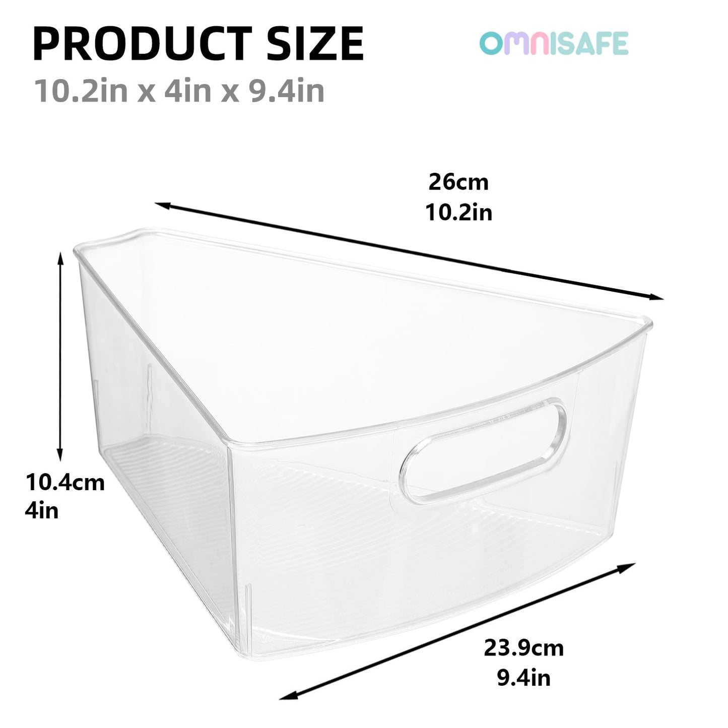OMNISAFE Lazy Susan Organizer Bins,10.2”x 9.4”x 4”, 26" Diameter Clear Durable Kitchen Cabinet Storage Bin Set with Handle, Food Safe, Non-Slip Pads, BPA Free