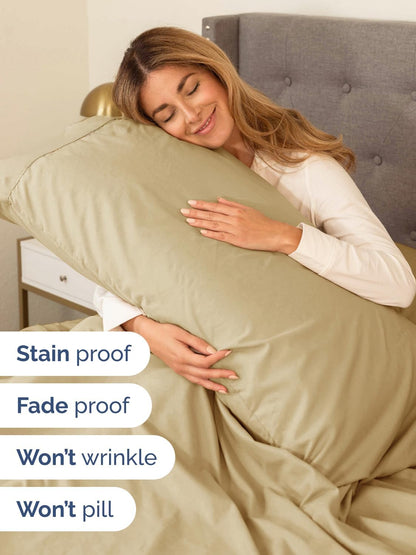 Skiennix Extra Deep Queen Sheet Set | 6-Piece Breathable Cooling Bedding - Soft, Wrinkle-Free - Beige