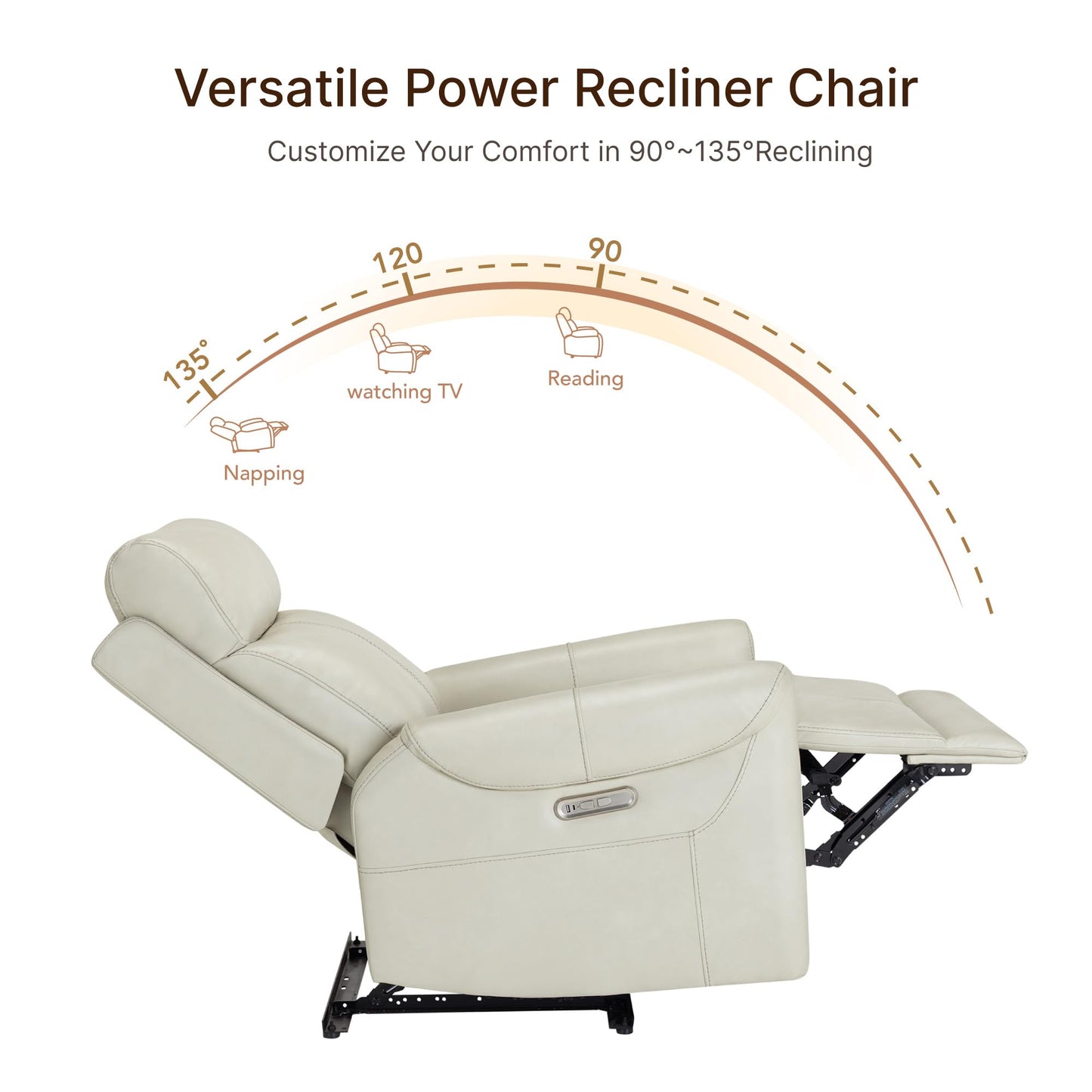 KISLOT Leather Recliner Chair for Adults Wall Hugger RV Recliner with USB Charging Ports Electric Power Reclining Sofa for Living Room Home Theater Seating Bedroom