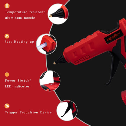 Cordless Hot Glue Gun Compatible With Milwaukee 18V Battery, (Tool Only) 100W Handheld Battery Powered Glue Gun Kit with 20PCS Full Size Glue Sticks for Arts & Crafts & DIY