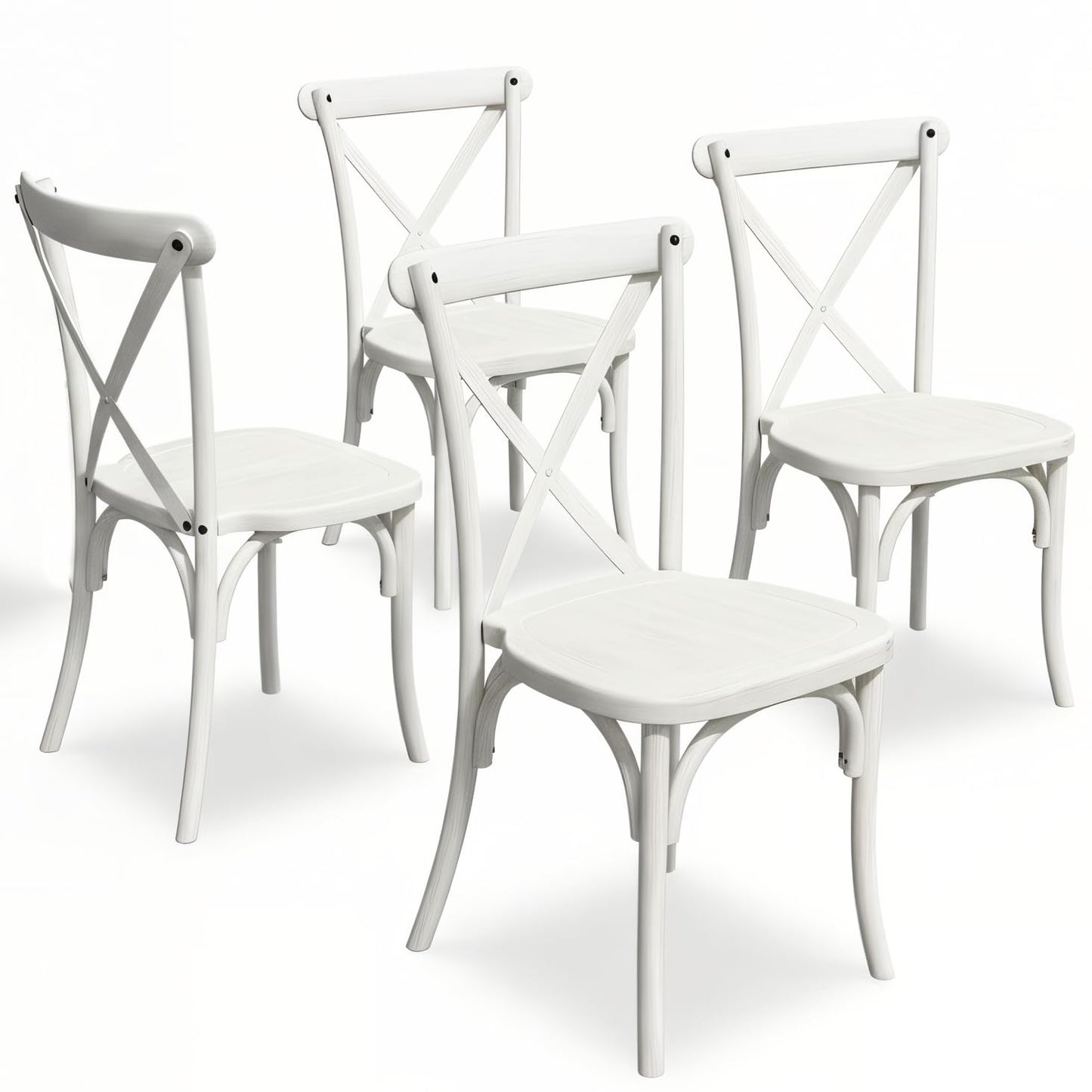 BTEXPERT Resin Indoor Outdoor Dining Chairs Set of 4 Stackable Patio Farmhouse Chairs with X-Back, Heavy-Duty Waterproof Distressed Kitchen Dining Chairs, 400 lb Capacity, Weathered Whitewashed