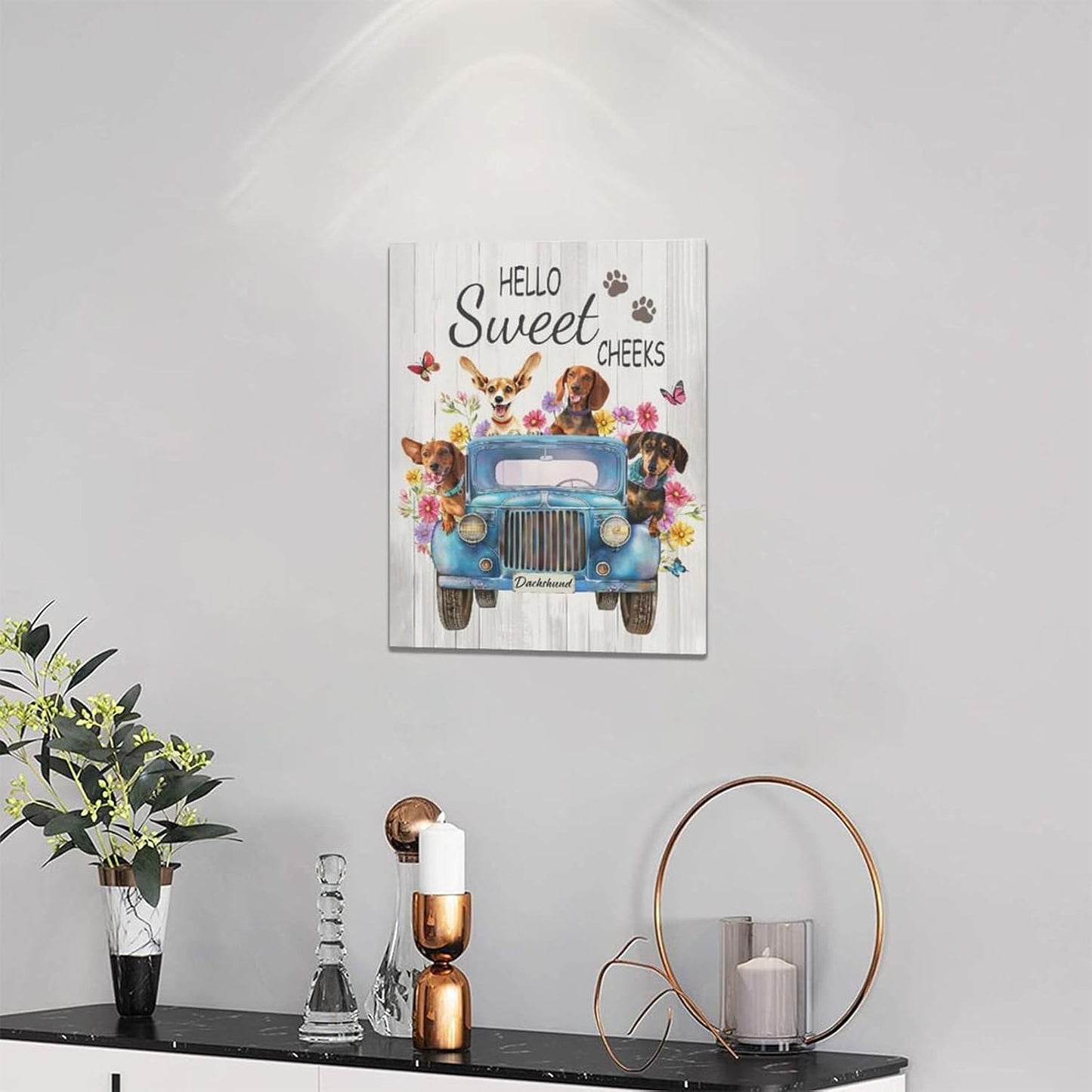 Dachshund Dog Wall Art, Funny Driving Car Pictures, Rustic Sausage Dog Truck Decor for Bathroom Kitchen Living Room