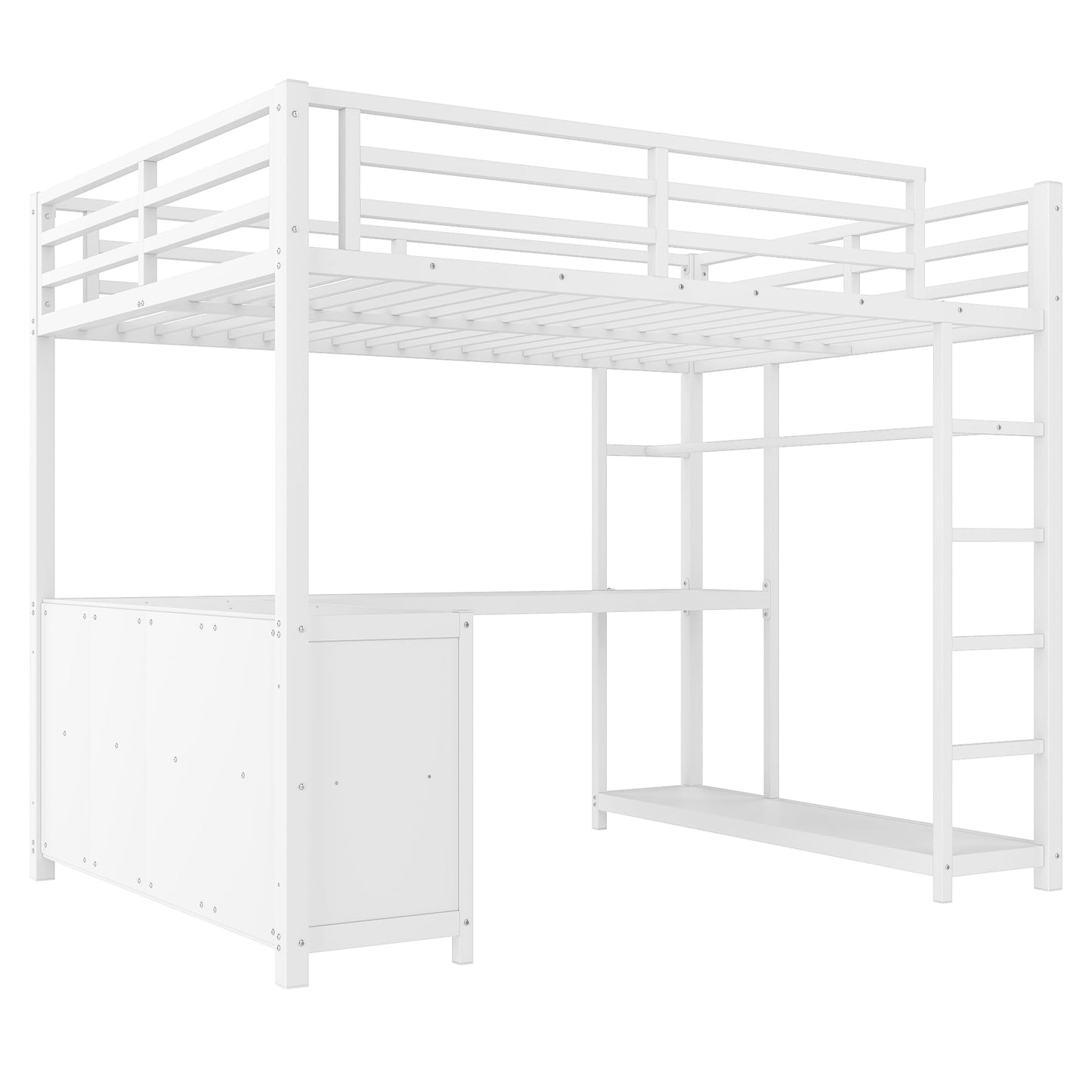Bellemave Full Size Loft Bed with Desk & Wardrobe, All-in-One Metal Loft Beds Frame with Storage, Space Saving Loft Bed Full Size for Teen, Adult, Apartment, Dorm, White