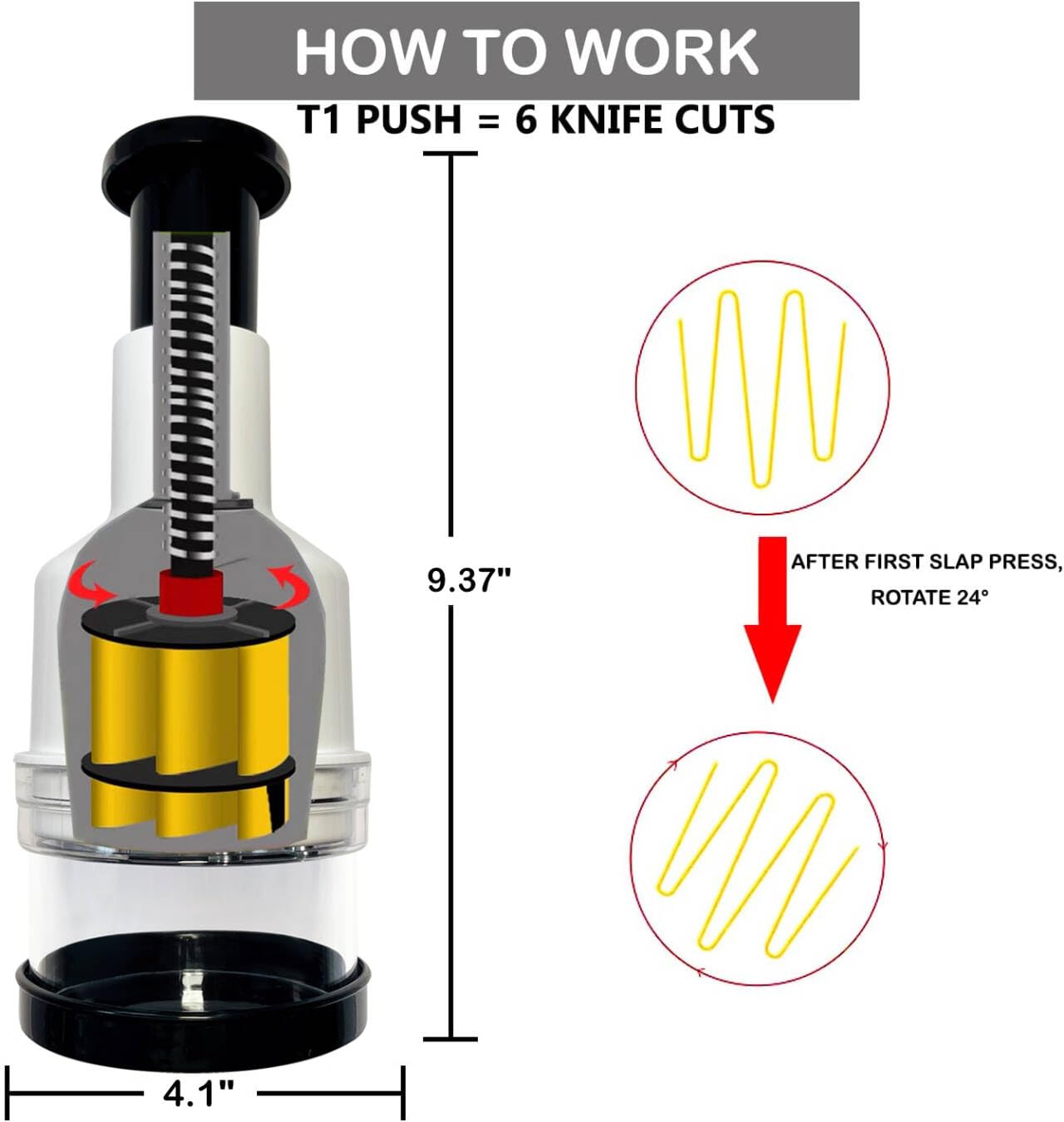 Manual Food Chopper with Stainless Steel Blade- Easy Press Vegetable chopper Gadget-Handheld Veggie Cutter Mincer For Onion Salad Garlic Nuts Mushroom Almond Ginger，Dishwasher Safe, BPA-Free