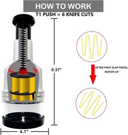 Manual Food Chopper with Stainless Steel Blade- Easy Press Vegetable chopper Gadget-Handheld Veggie Cutter Mincer For Onion Salad Garlic Nuts Mushroom Almond Ginger，Dishwasher Safe, BPA-Free