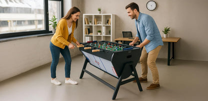 KICK Triplex 55″ Telescopic Rods 3-in-1 Swivel Multi Game Table (Black) – Foosball, Pool/Billiards & Air Hockey