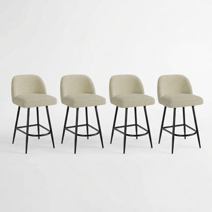 IDEALHOUSE Counter Height Bar Stools Set of 4, 26" Modern Upholstered Barstools with Backs and Metal Legs, Faux Sherpa High Chairs with Arc Metal Footrest for Kitchen Island, Beige
