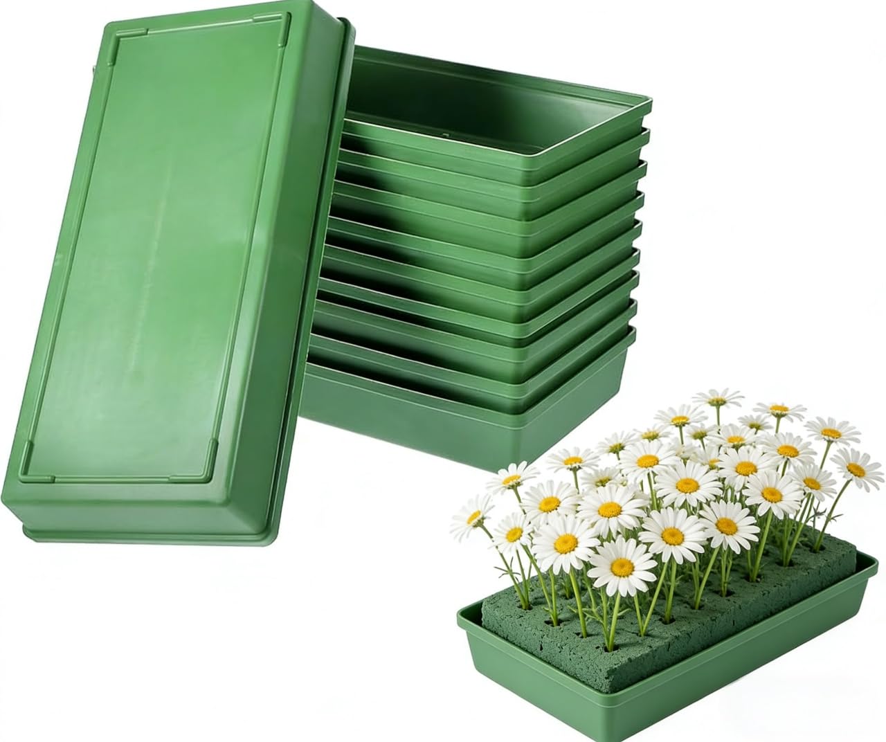 10pcs Flower Mud Fixing Plate, Floral Foam Bowls Rectangle Flower Arrangement Holder Tray Flower Arrangement Base for Table Party Wedding Festival Flower Decor