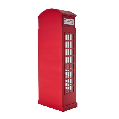 Deco 79 Wooden Telephone Standing Wine Rack Vintage London Booth 2 Shelf and 6 Bottle with Drawer Storage, 26" x 15" x 74", Red