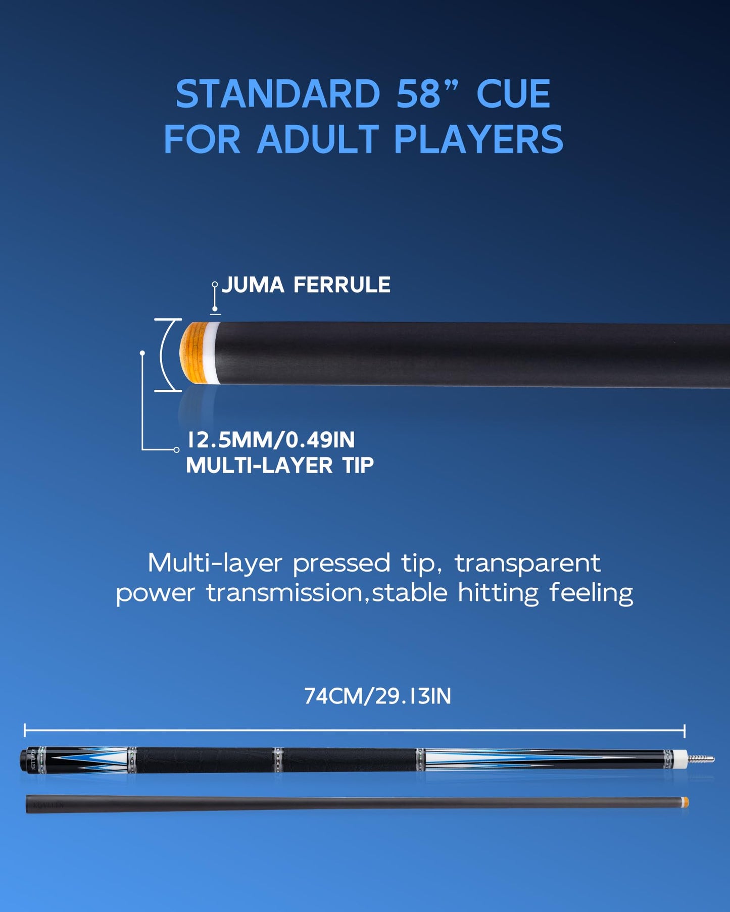 KONLLEN 2.0 Carbon Fiber Pool Cue with Professional Taper | Low Deflection Hand-Made Inlay Billiard Stick | Ultra-Smooth Shaft for Adult & League Players