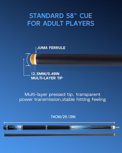 KONLLEN 2.0 Carbon Fiber Pool Cue with Professional Taper | Low Deflection Hand-Made Inlay Billiard Stick | Ultra-Smooth Shaft for Adult & League Players