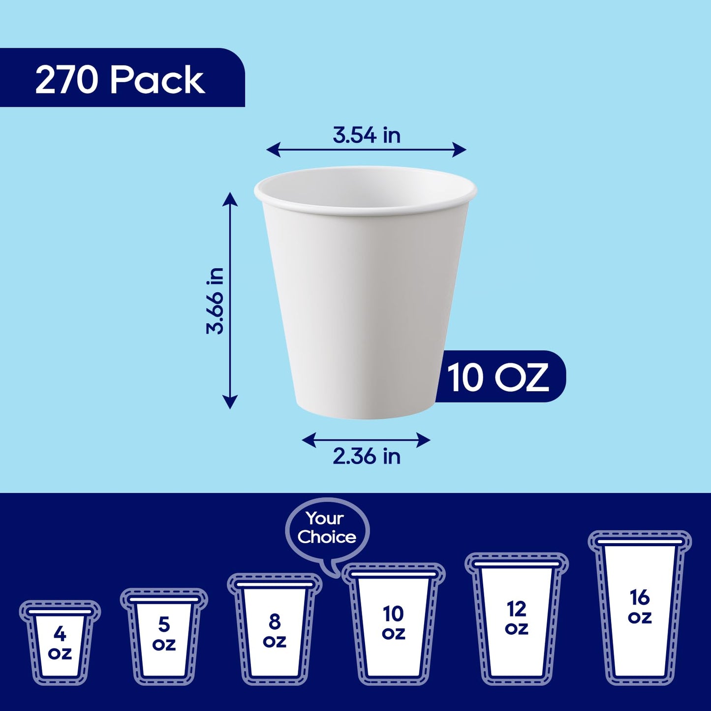 LITOPAK 270 Pack 10 oz Disposable Paper Coffee Cup, Drinking Cups for Water, White Paper Hot Coffee Cups, Suitable for Party, Picnic, Travel, and Events
