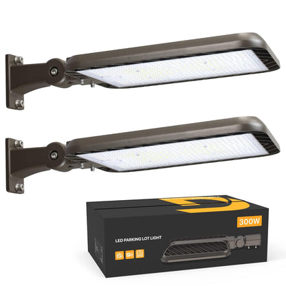 DEMILARE 300W Led Parking Lot Light Adjustable Arm Mount 2Pack, 45000LM Dusk to Dawn Photocell Shoebox Lights Outdoor 5000K IP65 Waterproof 100-277V Street Area Lighting for Court, Parking Lot, Roads